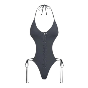 Skims XL swim lace up Monokini gunmetal NWT